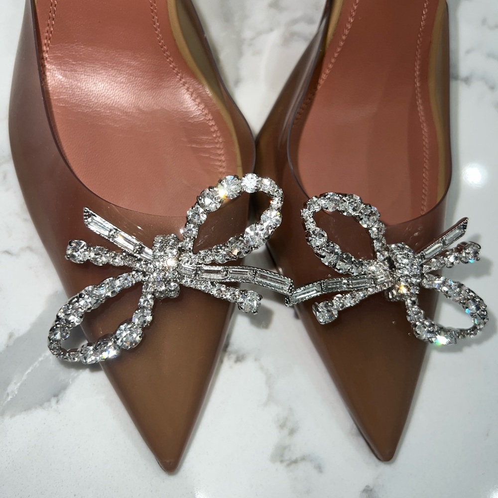 Amina Muaddi Brown Heels with Silver Embellishments - Picture 8 of 15